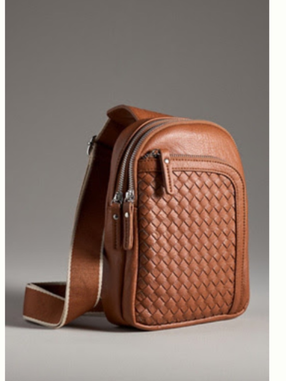 Anthropologie Cognac Woven Sling Belt Bag